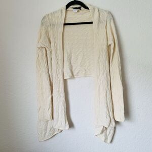 BCBG Maxazria Cardigan Sweater M/L 100% Cashmere Cable Knit Cream Hi-Low Preppy
